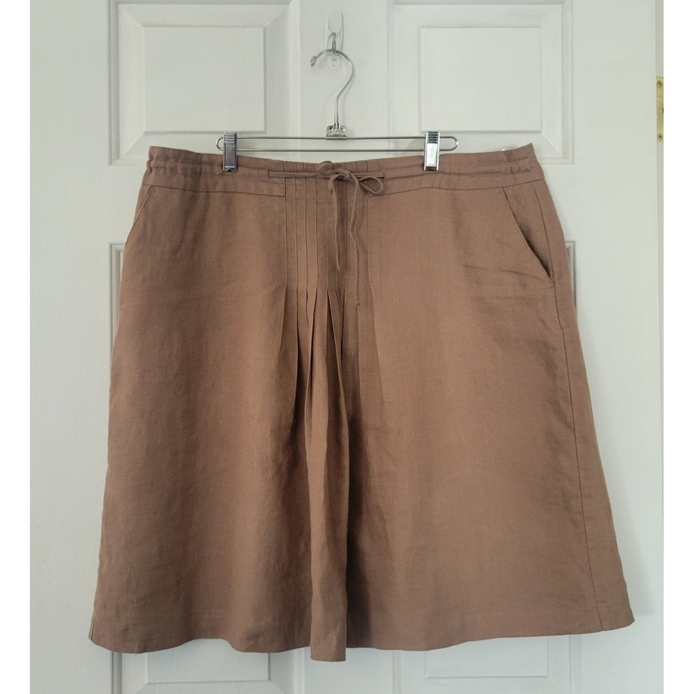 Orvis 100% Linen Skirt Plus Size 20 Camel Tan Pleated Drawstring Lined